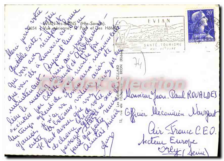 Evian-les-Bains — Vue aérienne, le Port et les Hôtels — Les Éditions J. Cellard — Verso