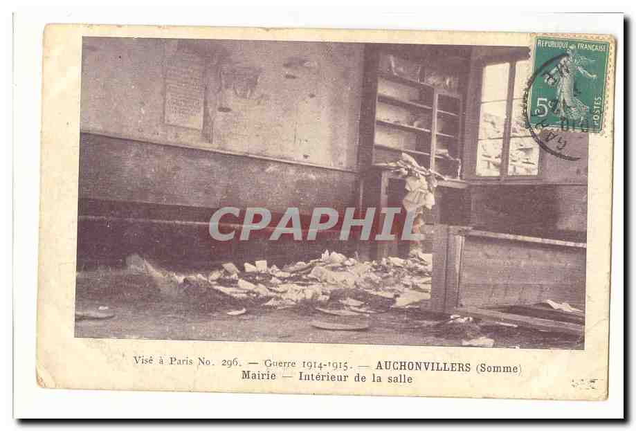 Auchonvillers CPA Mairie Interieur de la salle Guerre 1914-5
