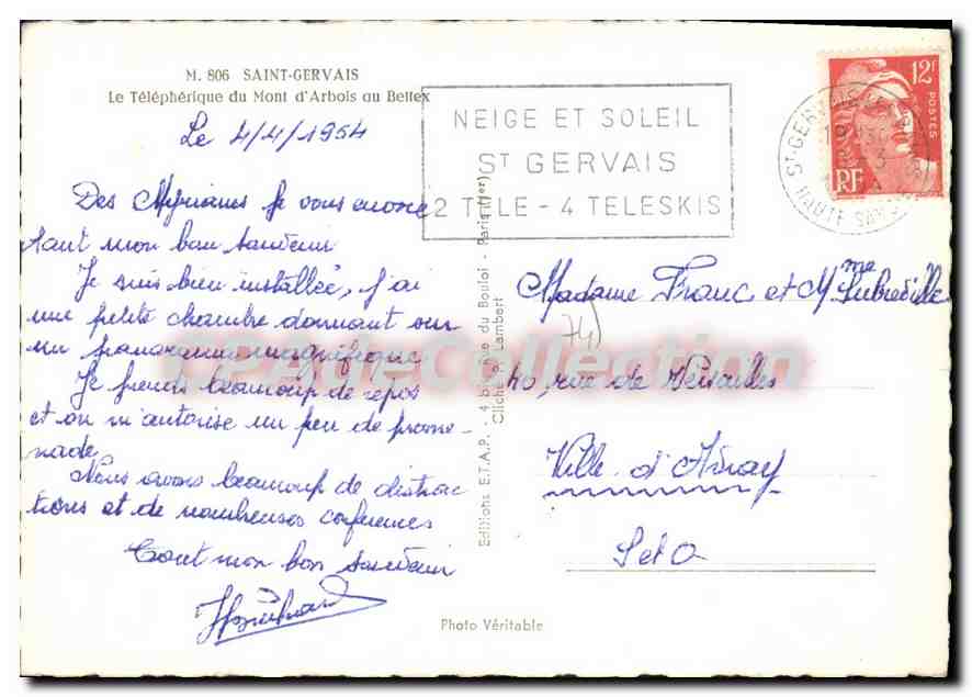 El Teleférico del Mont d'Arbois en Bellet — Saint-Gervais — Ediciones E.T.A.P. Lambert — Reverso
