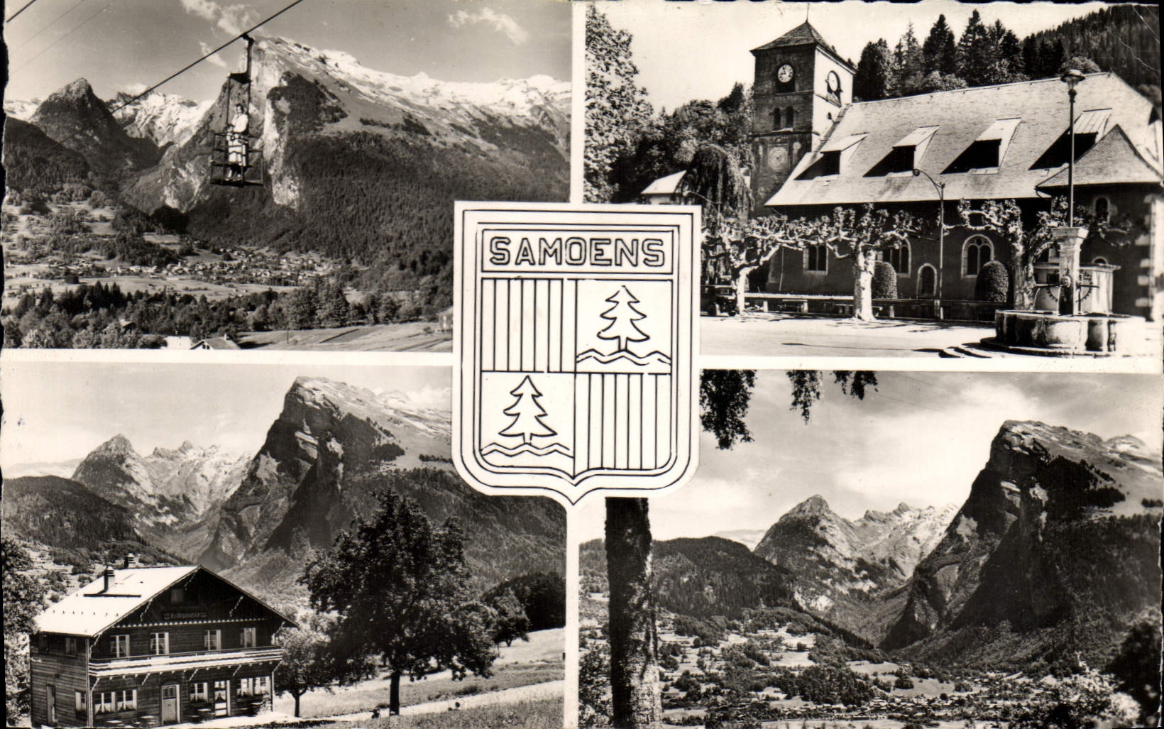 Samoëns — Vue générale, l'église, le chalet « La Reposette » et le Crion — Réal-Photo
