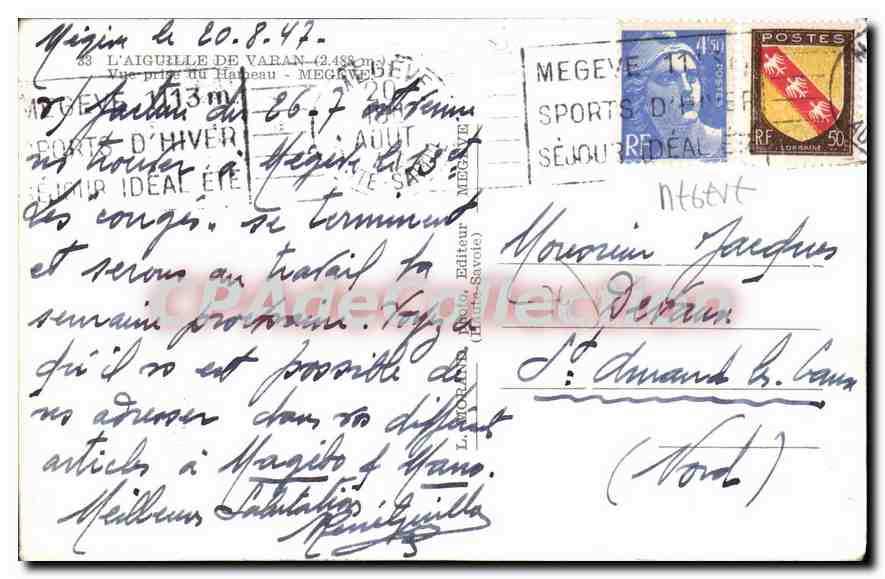 Vieille carte postale montrant la vue prise du Haubeau à Mégeve — éditeur L. WOOLRIDGE (Haute-Savoie), n°33 — Verso