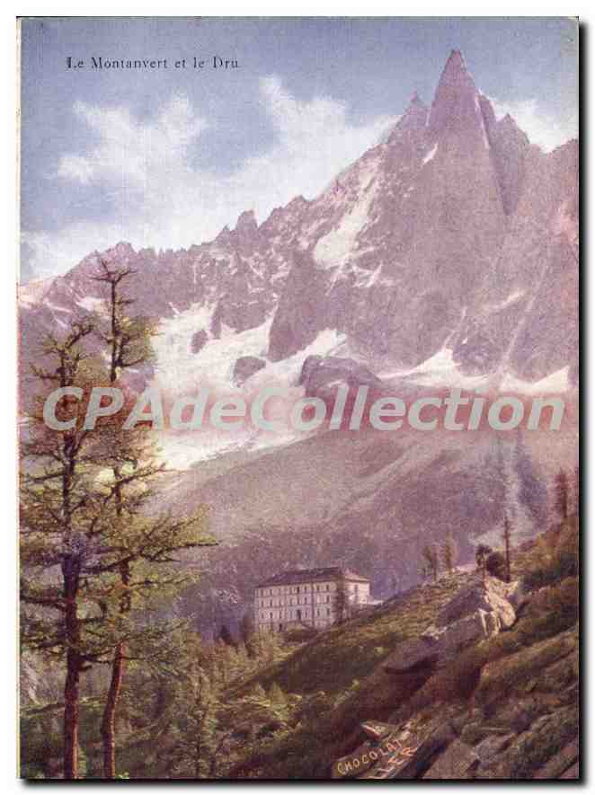 Montanvert und der Dru — Alpenblick mit Gebäude — F.-L. Cailler