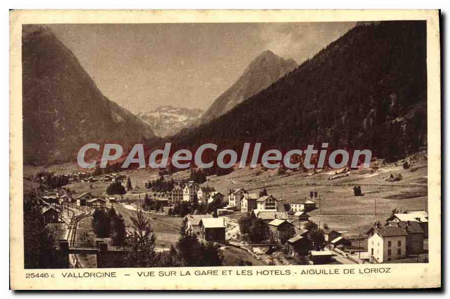 Vallorcine — Blick auf den Bahnhof und Hotels — Aiguille de Lorioz — Braun & Cie, Druck von Edithouse-Dornach