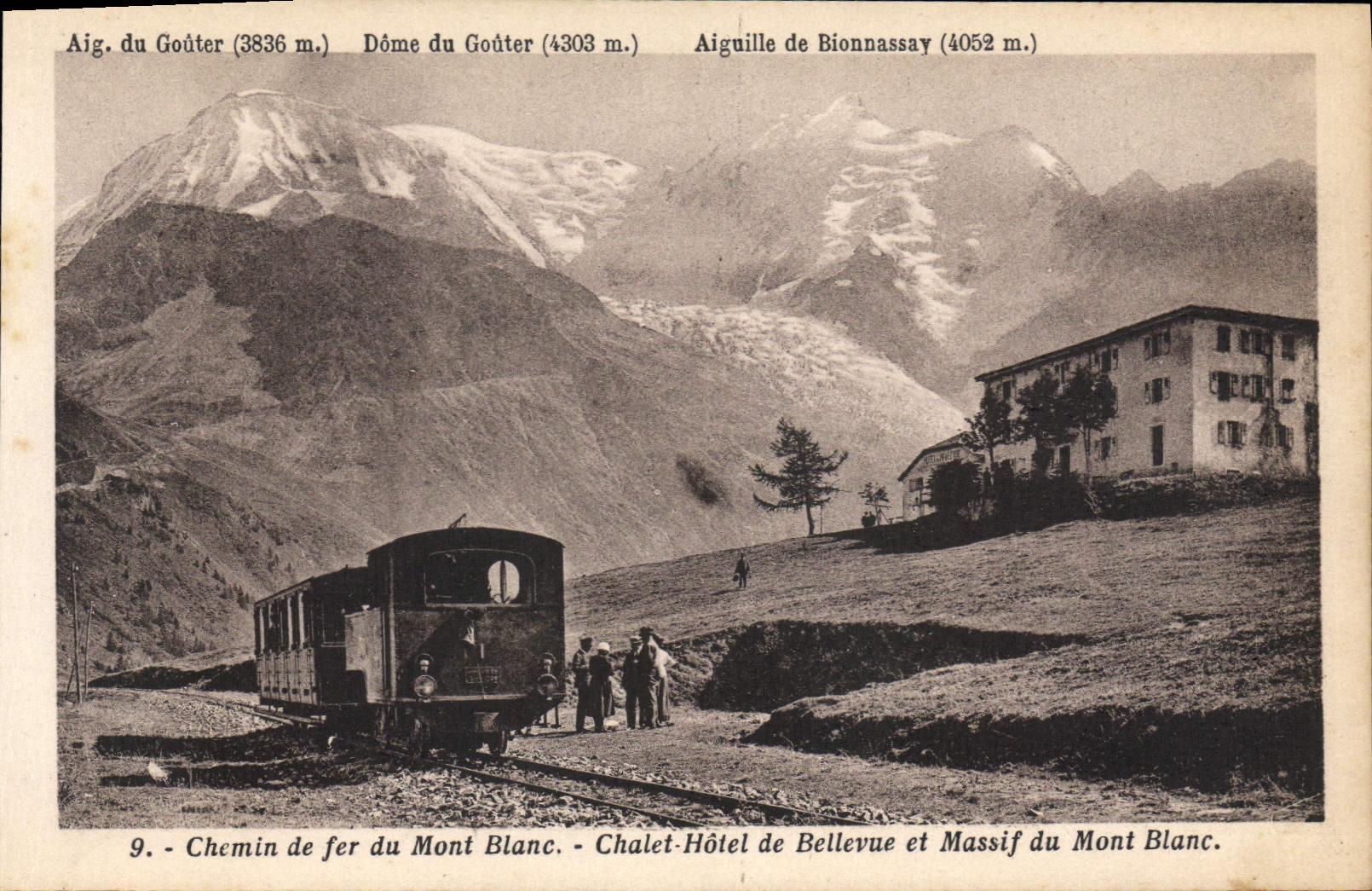 Mont-Blanc-Bahn — Chalet-Hotel Bellevue und Massiv des Mont-Blanc — J. Rosnoble, Annemasse (Haute-Savoie)