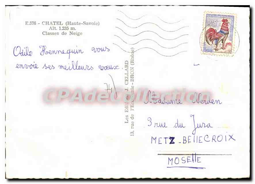 Châtel (Haute-Savoie) — Classes de Neige — Les Éditions J. Cellard, n° E.576 — Verso