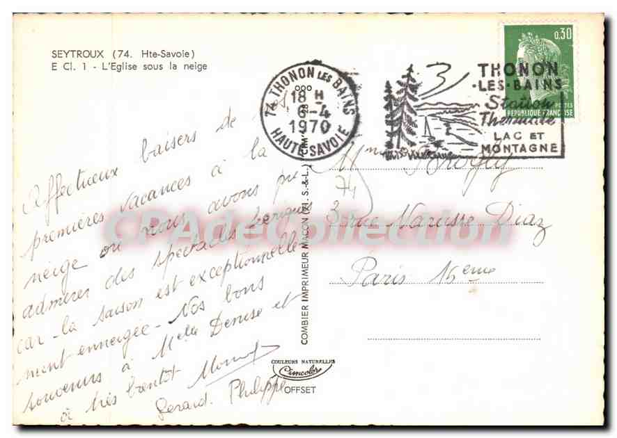 Seytroux (74) - Die Kirche unter Schnee — Verlag Combier Imprimeur Maccon (74) S.A.L. — Rückseite