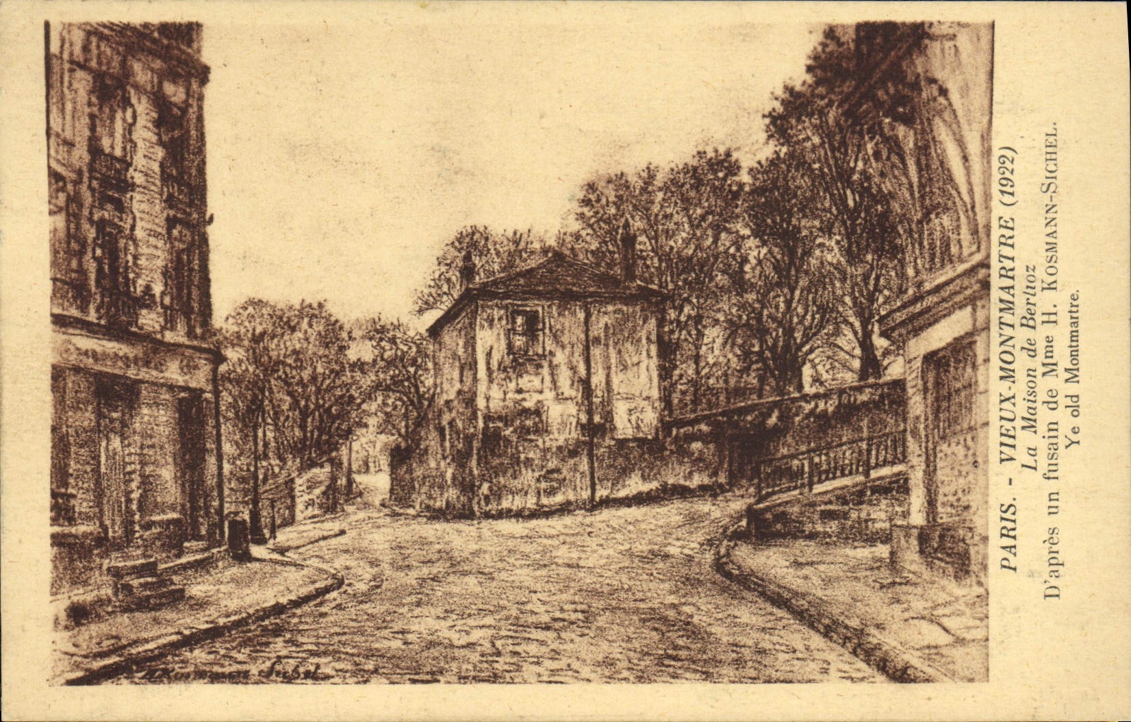 Paris - Vieux-Montmartre (1922) — La Maison de Mme II. Kosmann-Sichel — gravure de Berthoz