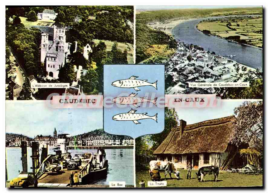 Caudebec-en-Caux — Vue générale, Abbaye de Jumièges, Le Boc, La Traite — Artaud-Fier Éditeurs - Anverso