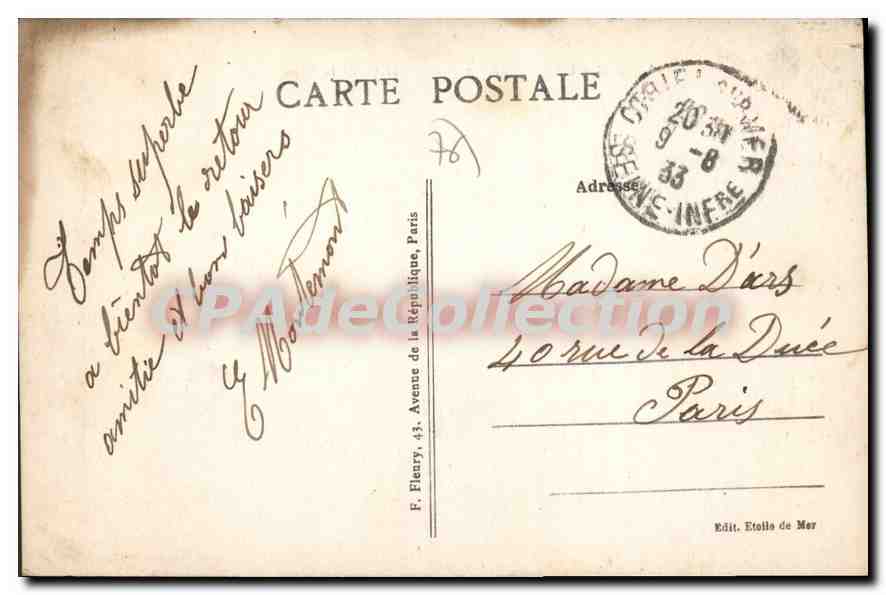 CPA Criel Plage Rue Des Bains Hotel De la plage — Rückseite