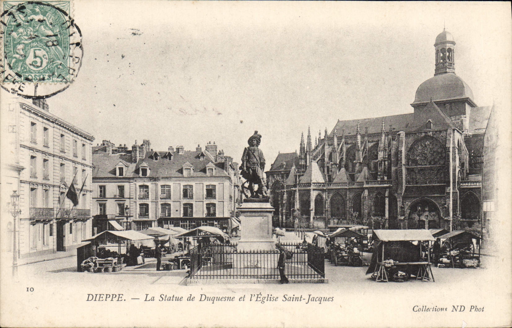CPA Dieppe La Statue De Duquesne Et I'Eglise Saint Jacques