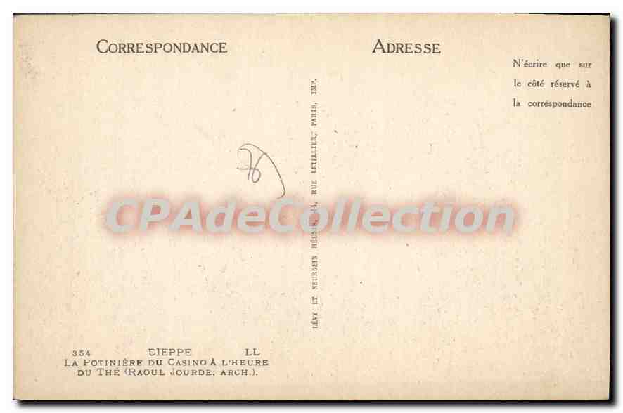 CPA Dieppe La Potiniere Du Casino L'Heure Du Thé Raoul Jourde — Rückseite