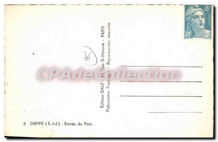 Dieppe — Entrée du Port — Édition GALF — Rückseite