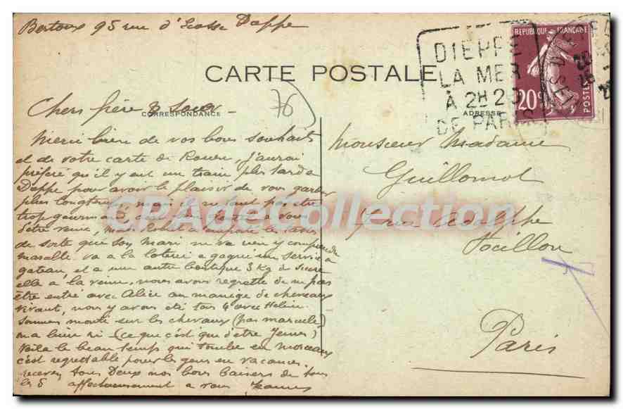 Dieppe — Pavillon de Secours et les Falaises — Ed. J. Couton, n° 20 — Verso