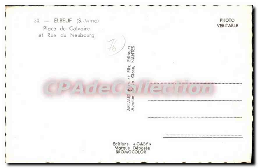 Elbeuf (S.-Nimie) — Place du Calvaire et Rue du Neubourg — Éditions Gaby — Rückseite