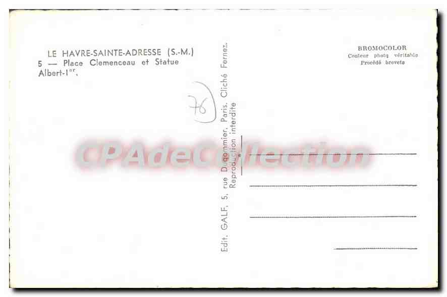 CPA Le Havre Saint Adresse Place Clemenceau Et Statue — Verso