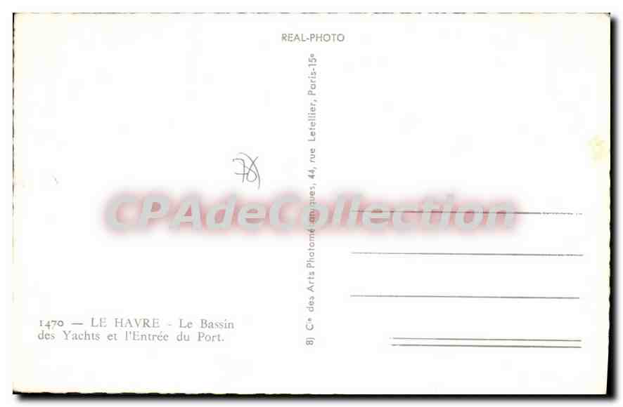 CPA Le Havre Le Bassin Des Yachts Et I'Entree Du Port — Verso
