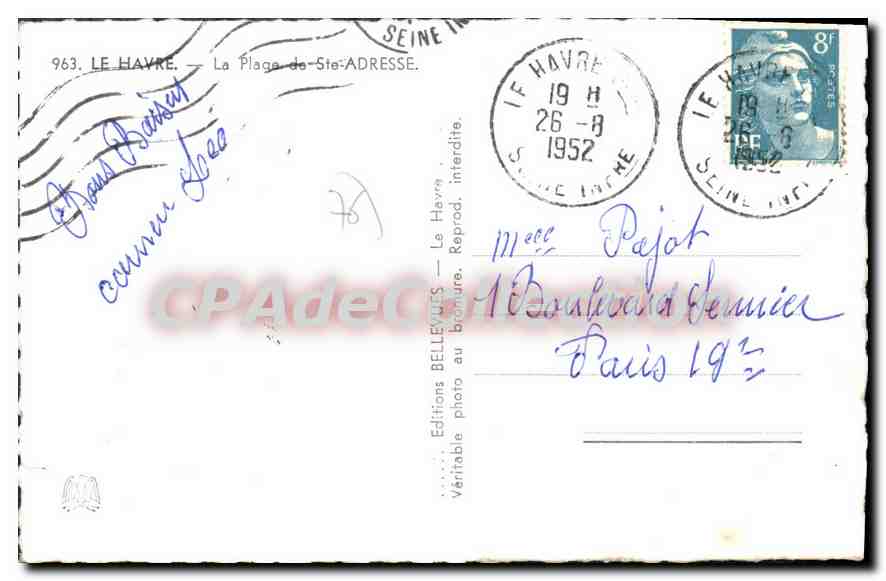 CPA Le Havre La Plage De Ste Adresse — Verso