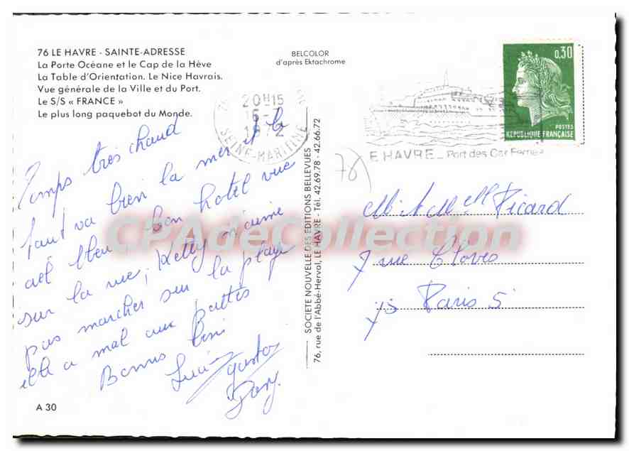 CPSM Le Havre Saint Adresse La Porte Oceane Et Le Cap De le Hève Paquebot France — Verso