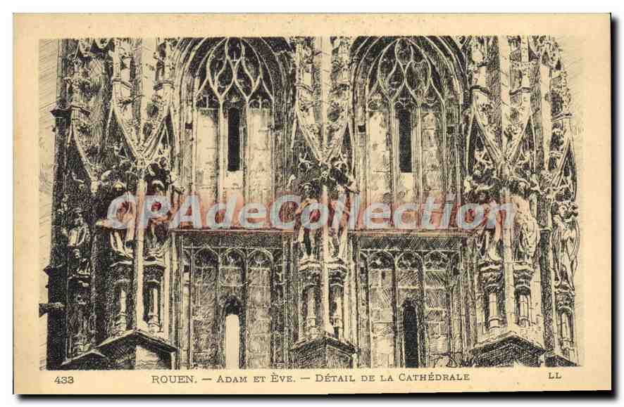 CPA Rouen Adam Et Eve Detail De La Cathedrale