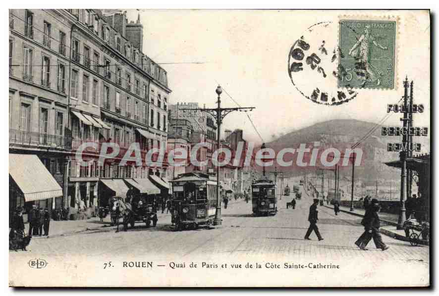 CPA Rouen Quai De Paris Et Vue De La Cote Sainte Catherine