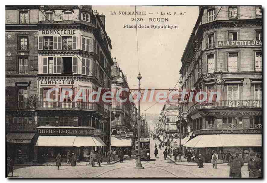 CPA Rouen Place De La Republique bonneterie DUBUS-LECLIN