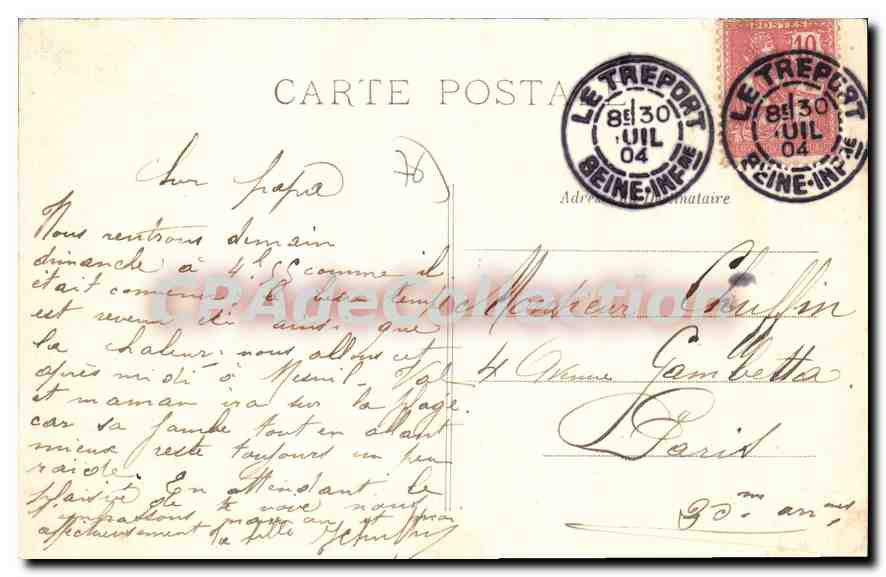 CPA Le Treport Place Et Rue De La Batterie hôtel des bains — Rückseite