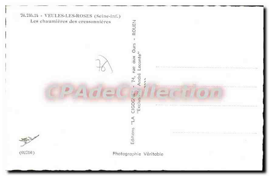 CPA Veules Les Roses chaumières des Cressonnieres — Rückseite