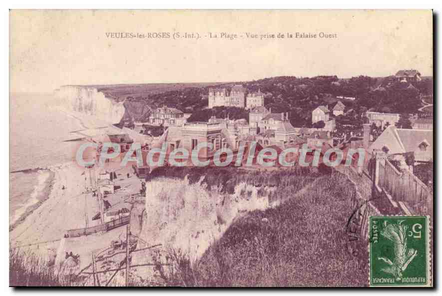 CPA Veules Les Roses La Plage Vue Prise De la falaise Ouest