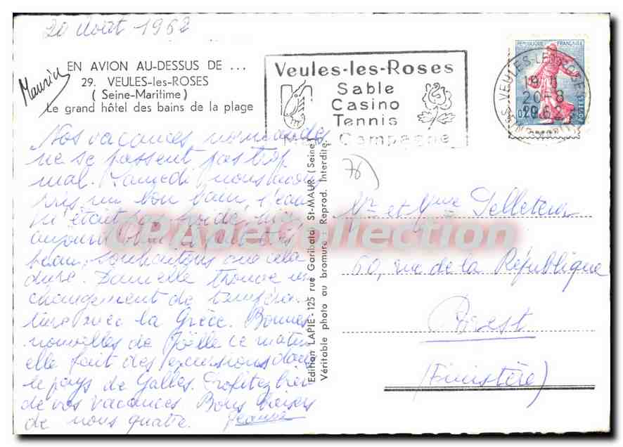CPSM Veules Les Roses La Grand Hotel Des Bains De La Plage — Rückseite