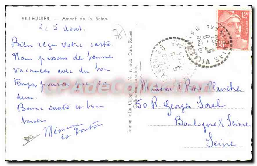 CPA Villequier Amont De La Seine — Rückseite