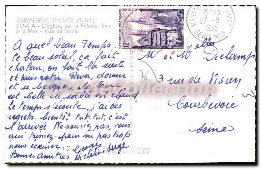 CPA Varengeville Sur Mer L'Eglise Sur La Falaise — Rückseite