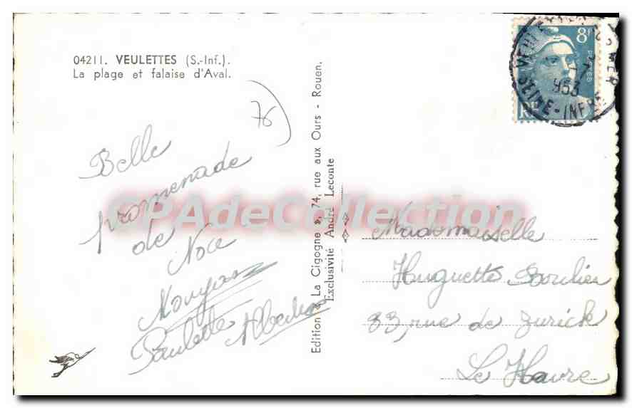 CPA Veulettes La Plage Et Falaise D'Aval — Rückseite