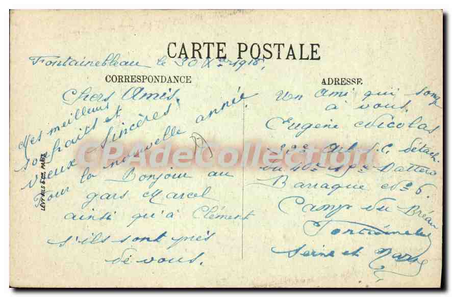 Fontainebleau — La Grande Rue — N.C. — Buoni auguri 1919 — Verso