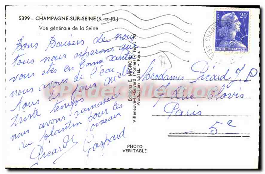 CPA Champagne Sur Seine Vue Generale De la Seine — Verso