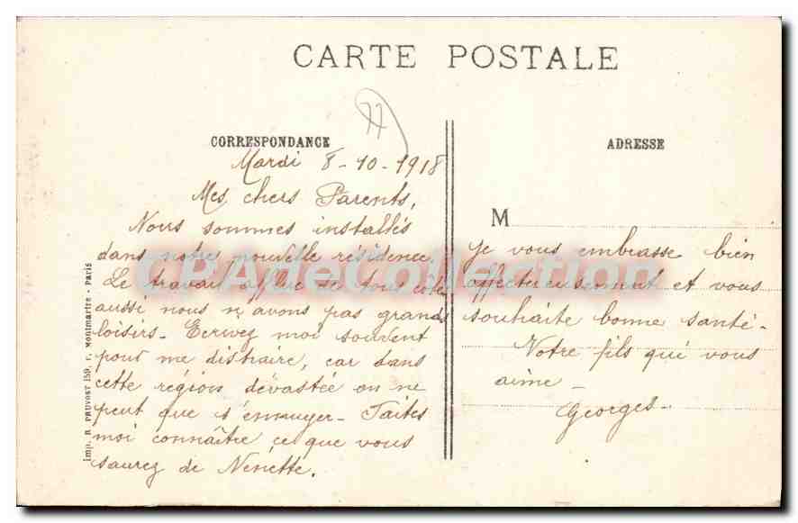 Neufmoutiers (Seine-et-Marne) — Ferme détruite — Visé Paris 296 — Verso