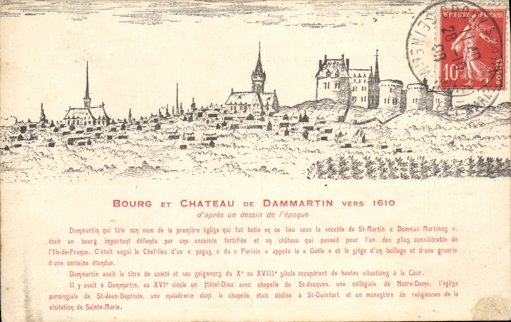 Bourg et Château de Dammartin — d'après un dessin de l'époque — Imp. G. Léonard, Dammartin