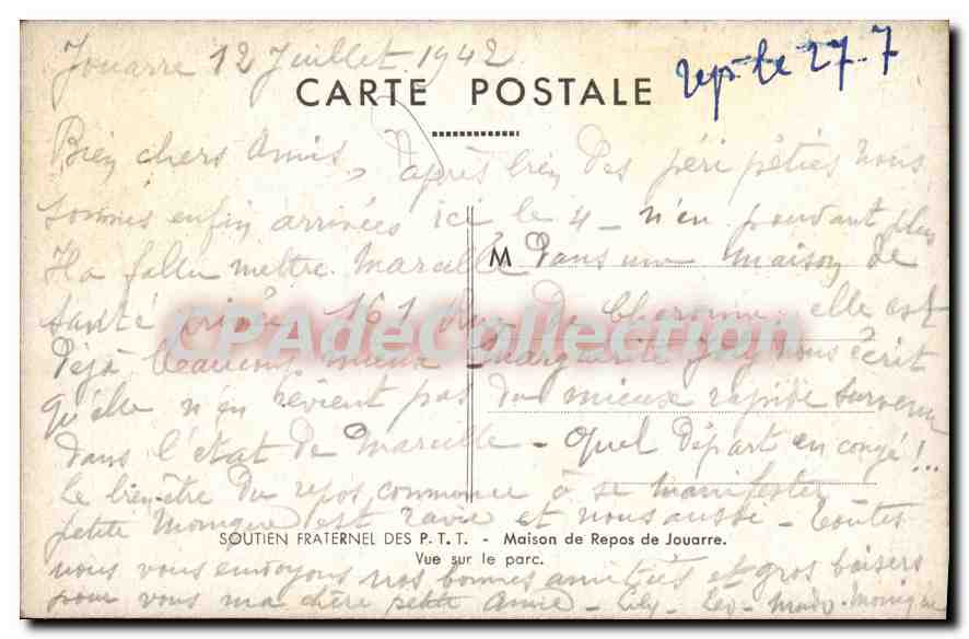 Maison de Repos de Jourarre — Vue sur le parc — Soutien Fraternel des P.T.T. — Verso