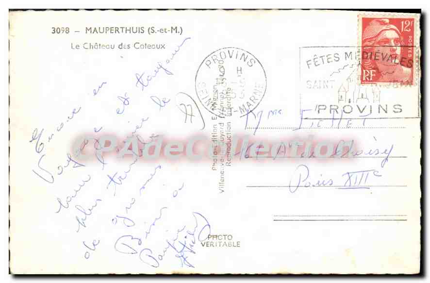 CPA Mauperthuis Le Chateau Des Coteaux — Back