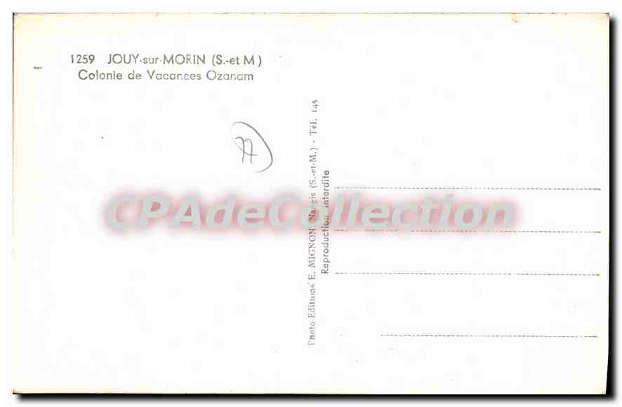 Jouy-sur-Morin — Colonie de Vacances Ozanam — Éditeur E. Mignon — Verso