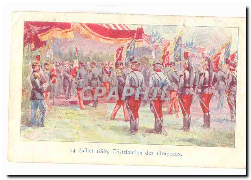 CPA Militaria 14 juillet 1880 Distribution des drapeaux
