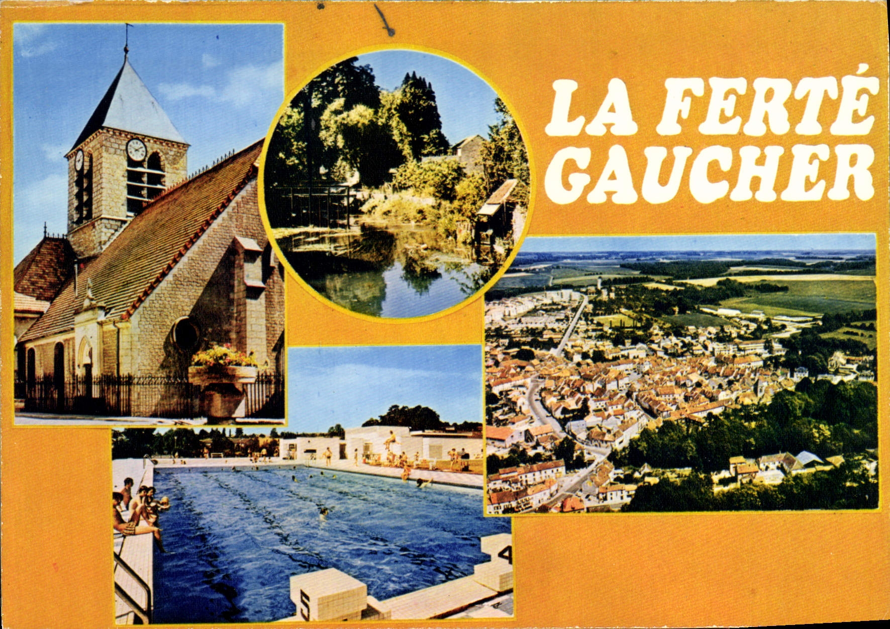 CPSM La Ferte Gaucher Eglise St Romain piscine