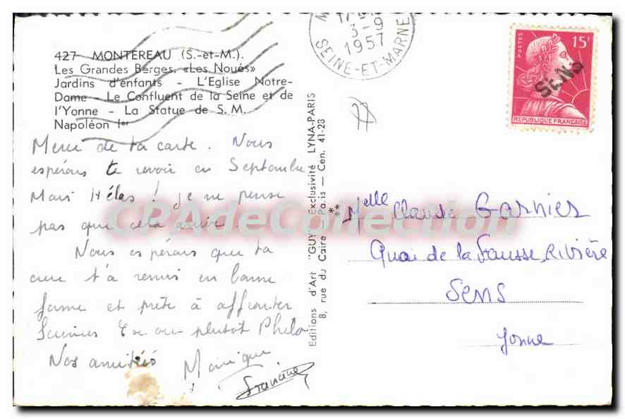 Montereau — vista panorámica y monumentos — Ediciones de Arte 'GUY' n°4123 — Reverso
