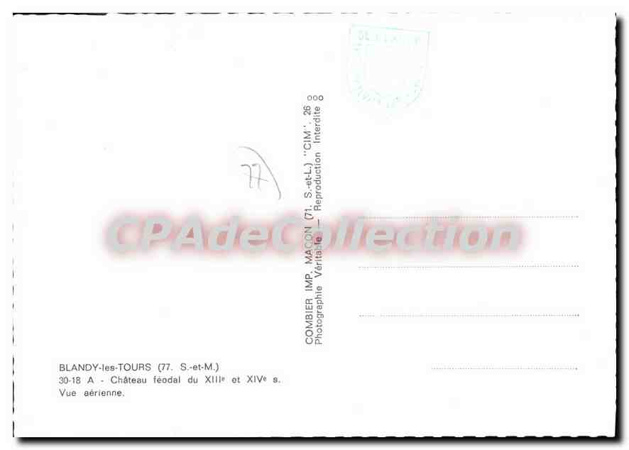 Blandy-les-Tours — Château féodal du XIIIe et XIVe s. — Combiér Imp. Macon — Verso