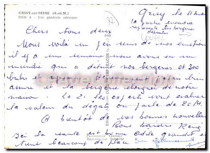 CPSM Grisy Sur Seine Vue Generale Aerienne — Verso