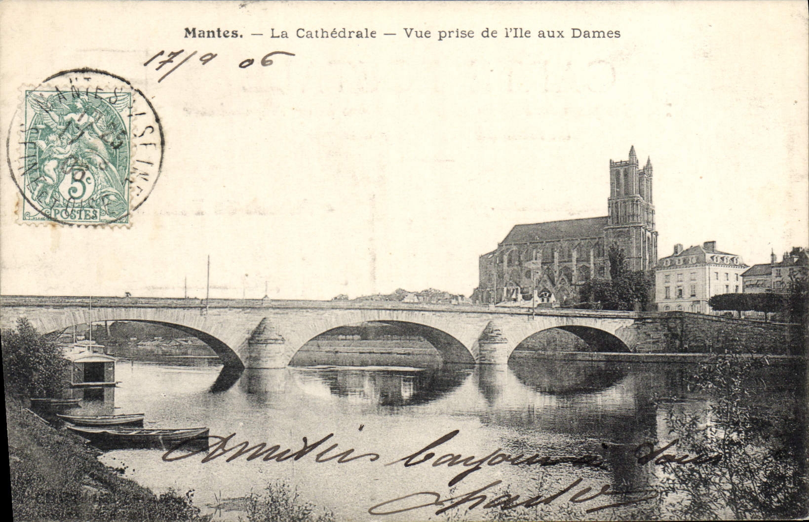 Mantes — Die Kathedrale — Blick von der Île aux Dames — unbekannter Verlag, Seriennummer nicht sichtbar