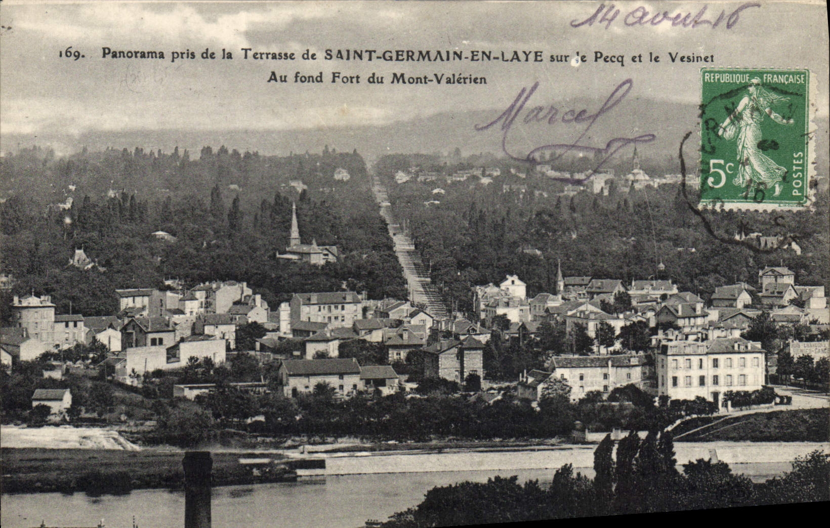 Panorama pris de la Terrasse de SAINT-GERMAIN-EN-LAYE sur le Pecq et le Vesinet — Au fond Fort du Mont-Valérien — éditeur inconnu, n° 169