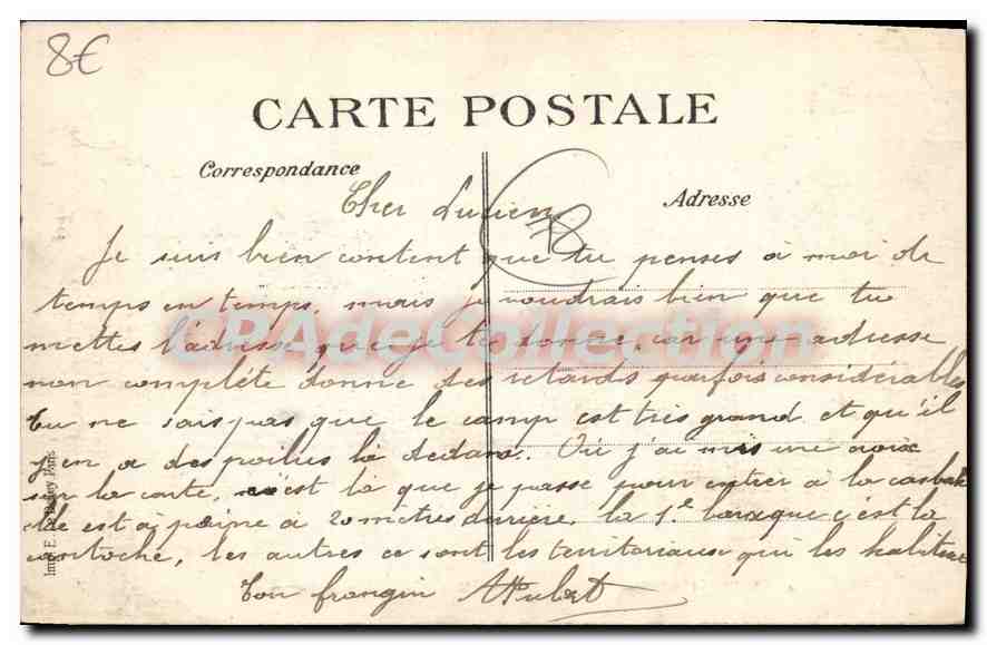 Versailles — Camp de Satory — Une Allée — Les Baraquements — Verso