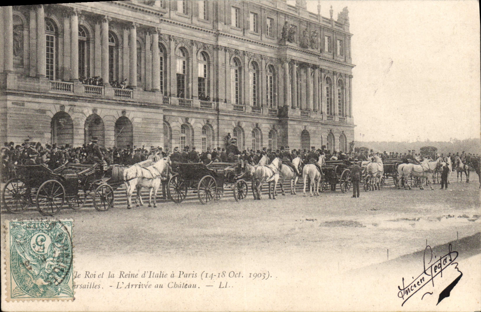 Der König und die Königin Italiens in Paris — Versailles — Ankunft am Schloss — 14-18. Okt. 1903 — Vincien Pedad