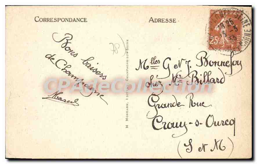 Champagne-sur-Seine — Route de la Celle — M. Mosmann, éditeur, n°9 — Verso