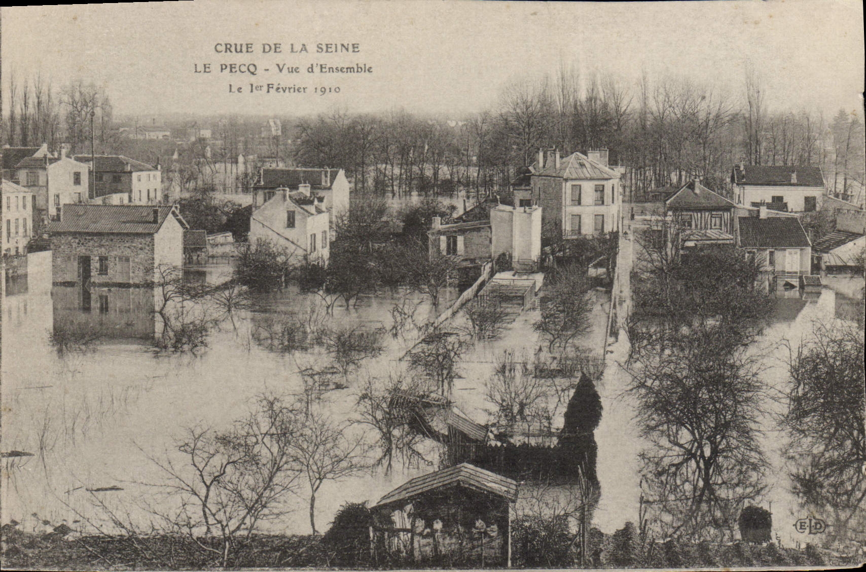 Crue de la Seine — Vue d'ensemble à Le Pecq — 1er février 1910 — E.D. Éditeur